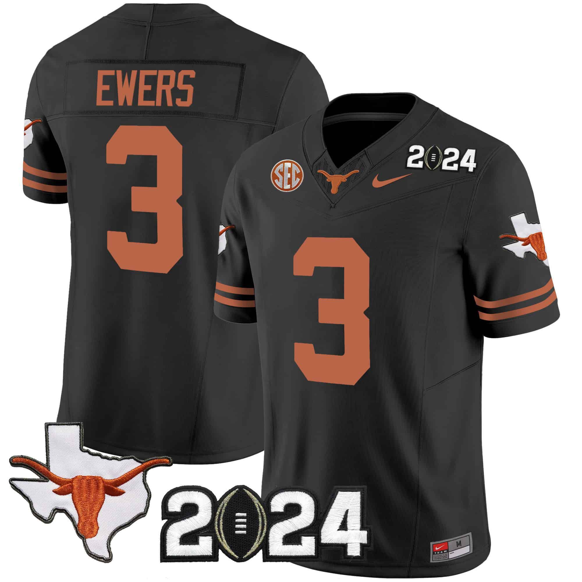 Men Texas Longhorns #3 Ewers Black 2024 Nike Vapor Limited NCAA Jersey style 1->indianapolis colts->NFL Jersey